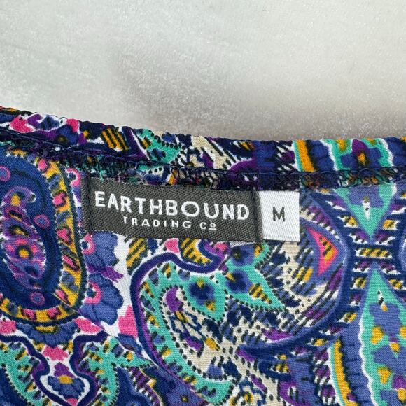 Earthbound Long Sleeve Midi Dress M Purple Paisley Y2K Tie Neck Babydoll Boho - Picture 8 of 9